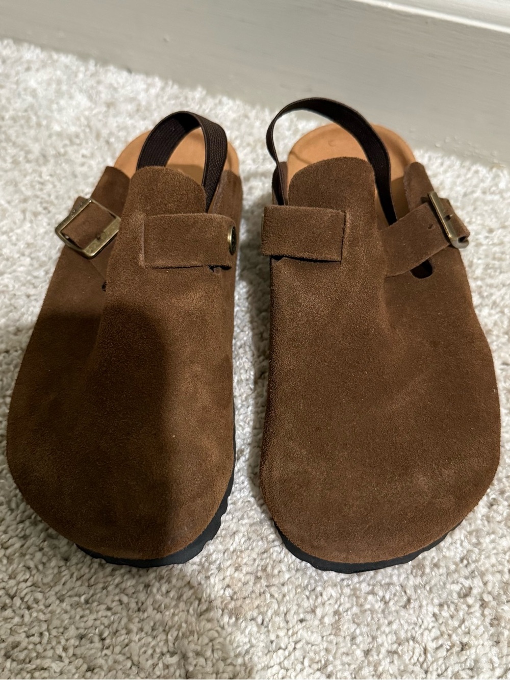Birkenstock Dupes Kids Brown Suede Slip-On Sandals with Strap